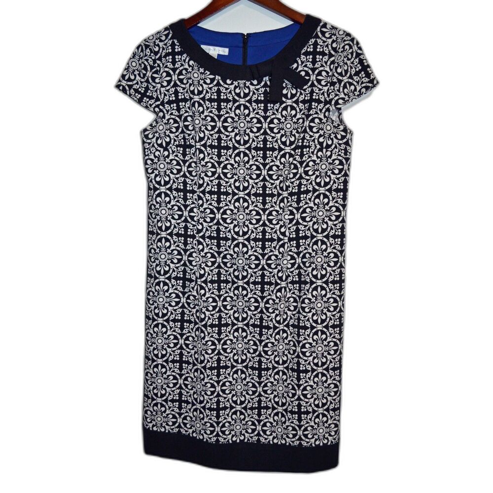 London Times Shift Dress Size 8 Black & White Geometric Whimsigoth Wedding Guest